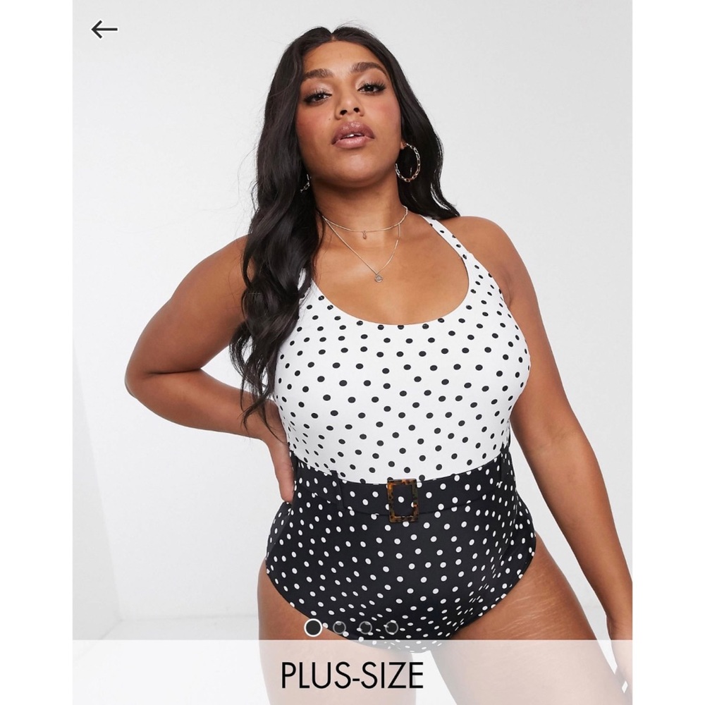 *New* New Look Curve Belted Swimsuit in Contrast Polka Dot